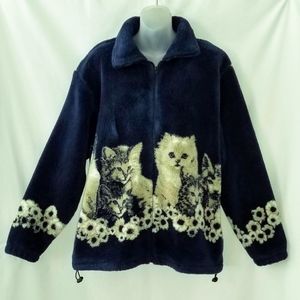 Cats Navy Blue Fleece Zip Jacket Kittens Women's M